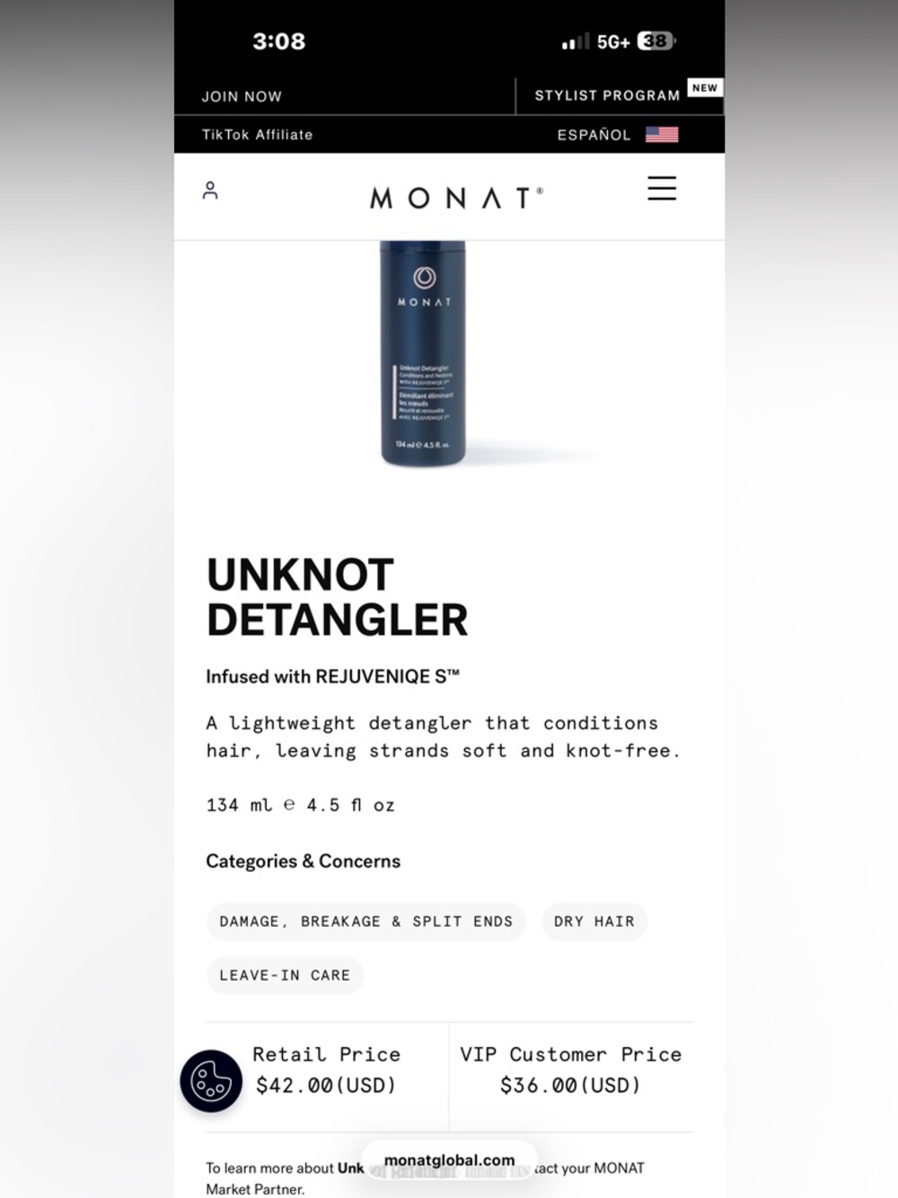 Unknot Detangler Lightweight Conditioner Spray - Navy